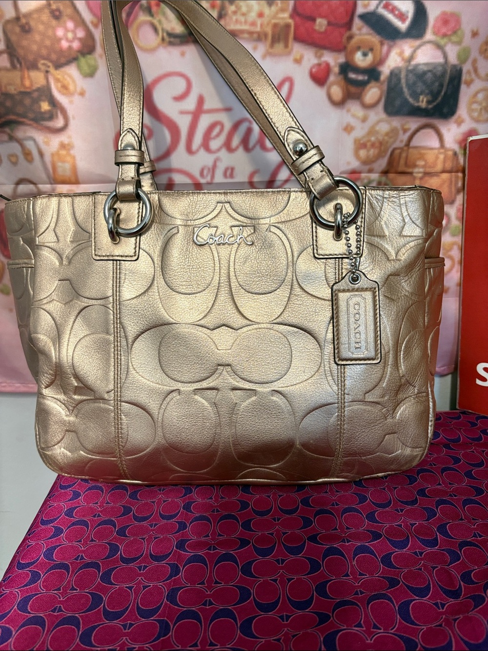 Coach Metallic Gold Embossed Signature Tote